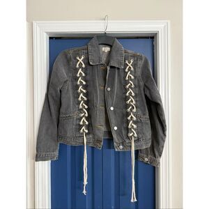 POL Washed Black/Grey Denim Laced Up Jacket Size S NEW